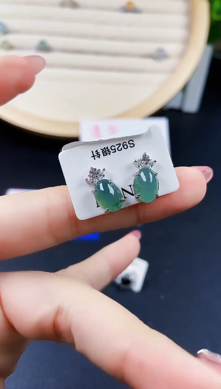 【闪购商品】翡翠耳饰银S925镶嵌120120120