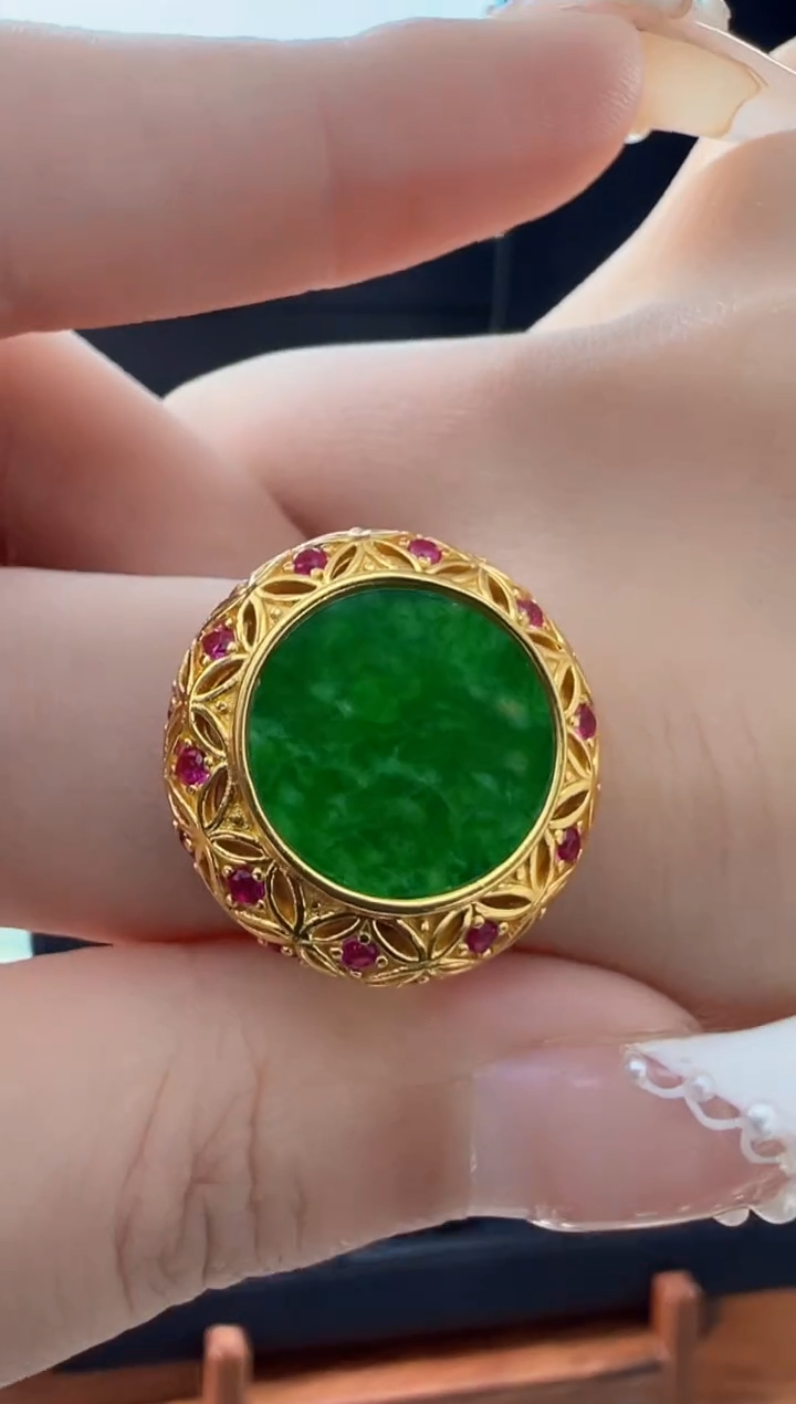 【闪购商品】翡翠戒指银S925镀金镶嵌天然缅甸翡翠A货戒指