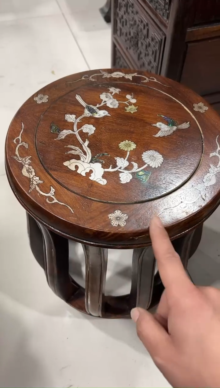 花梨木12足螺钿小鼓凳
