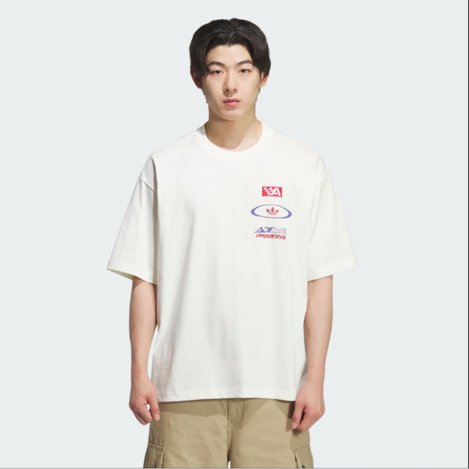 阿迪MOTO SHORTSLEEVE T-SHIRT赛车风纯棉运动宽松短袖T恤KH1198