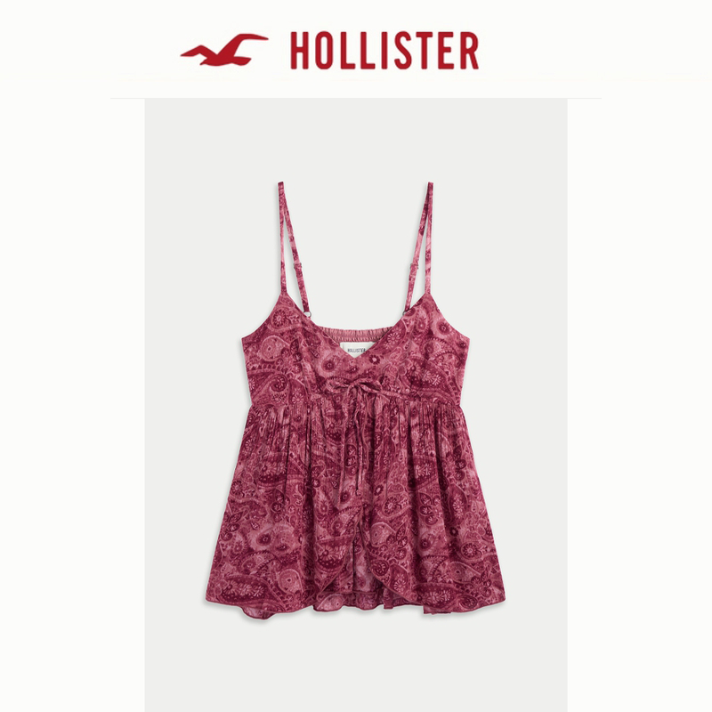 Hollister25秋新款Y2K辣妹波嬉风V领吊带娃娃衫女装340-5529