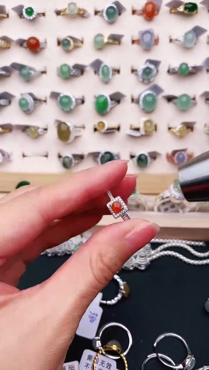 【闪购商品】翡翠戒指银S925镶嵌天然缅甸A货翡翠333   7-