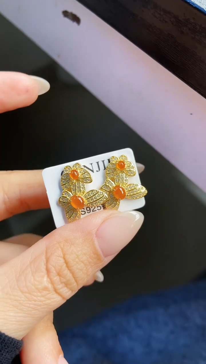 银S925镶嵌翡翠耳饰12