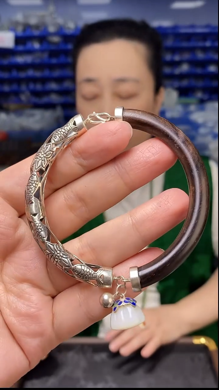银S925镶嵌手镯和田玉SZ078