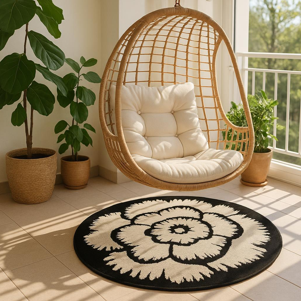 48针玫瑰花门口入户垫圆形地毯轻奢地毯地垫防滑卧室大面积意式