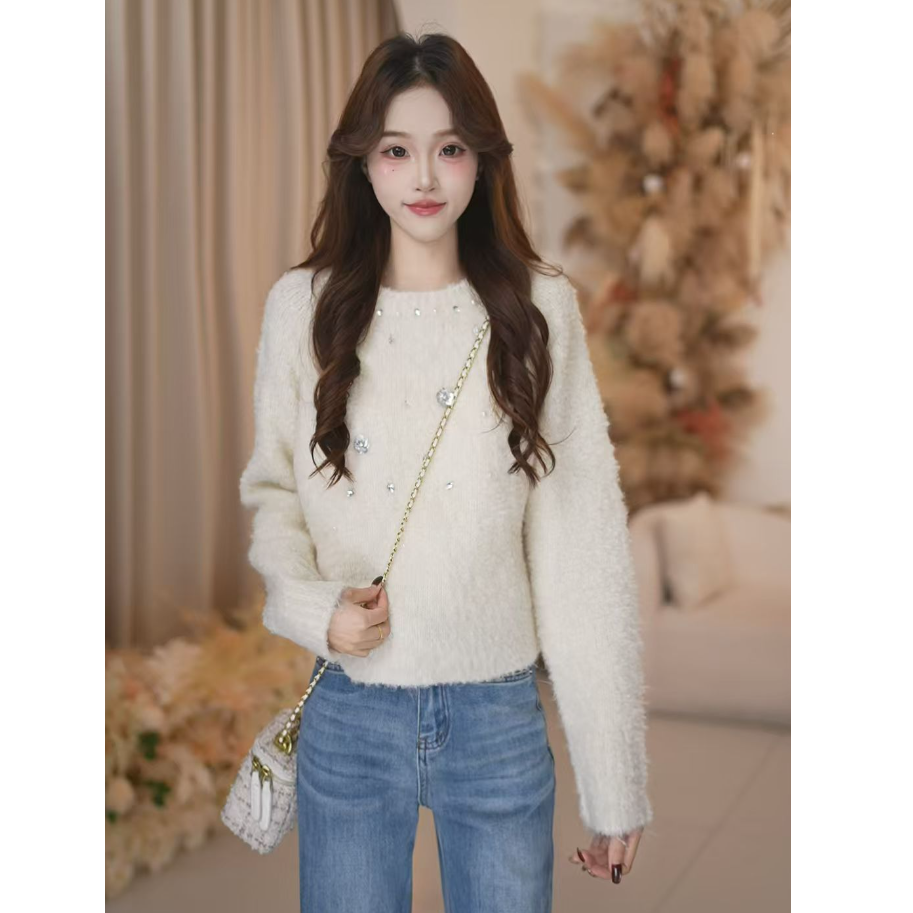 BasicHouse百家好秋冬百搭时尚圆领亮片针织毛衣B1385B5D4U2