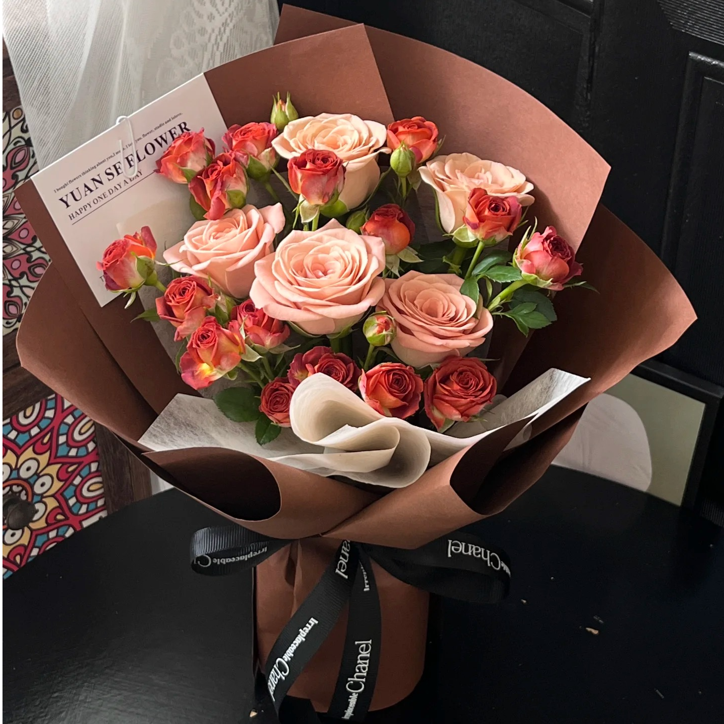 【晚风与你】5枝卡布奇诺混搭巧克力泡泡花束鲜花小时达同城配送送女友送爱人情人节花束同城花店外卖配送上门