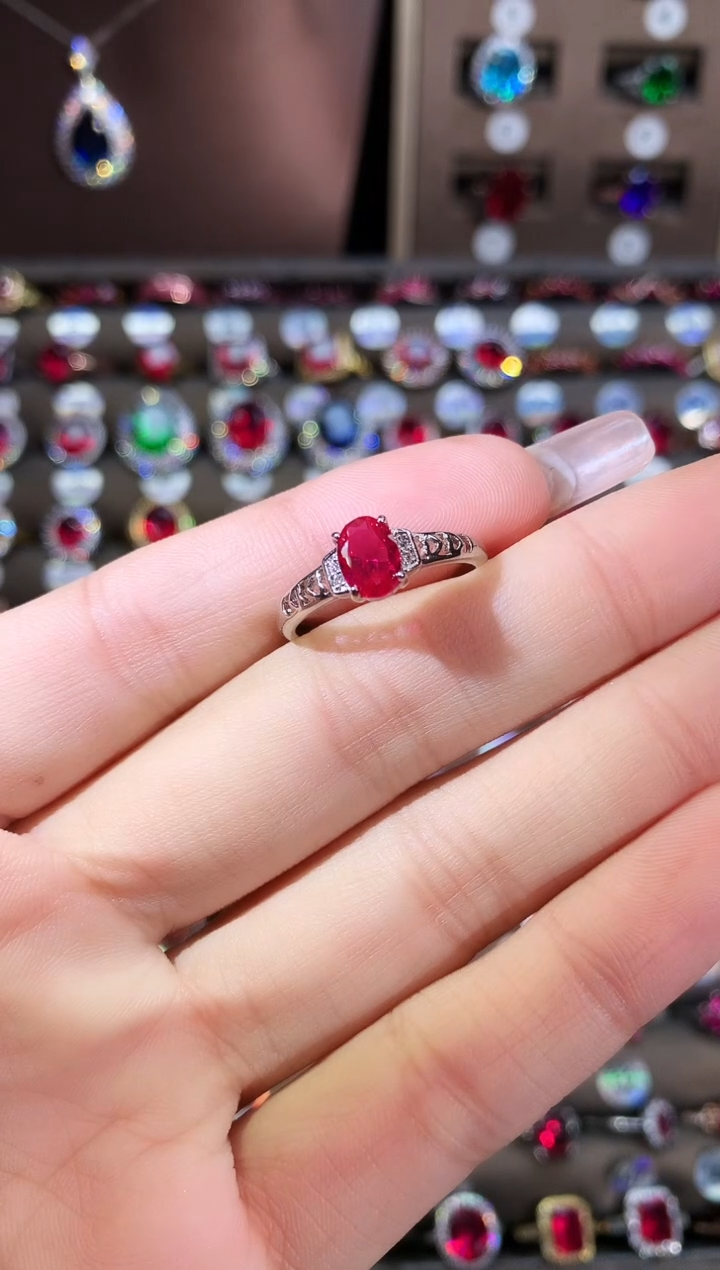 未镶嵌戒指红宝石57银色