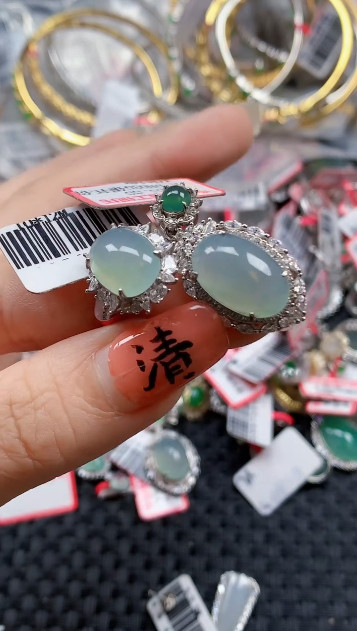 银S925镶嵌戒指翡翠天然A货缅甸翡翠