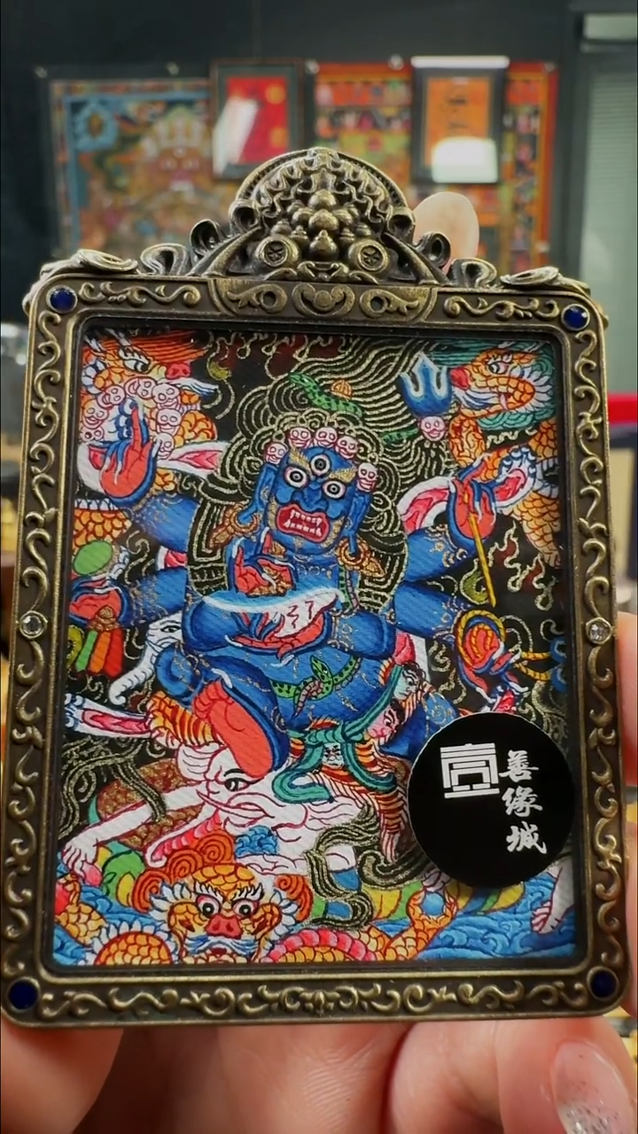 吊坠壹善缘城手绘唐卡大黑天