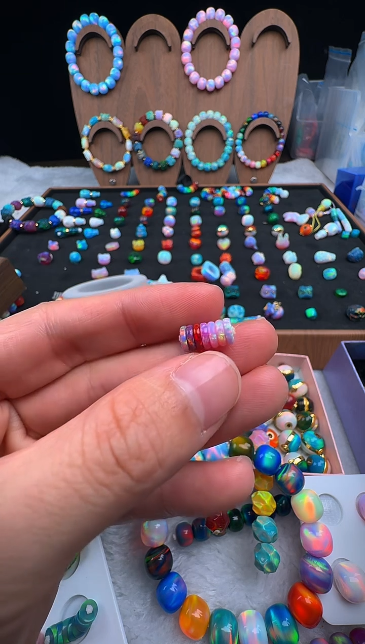 裸石合成欧泊卡6粉紫隔片一组