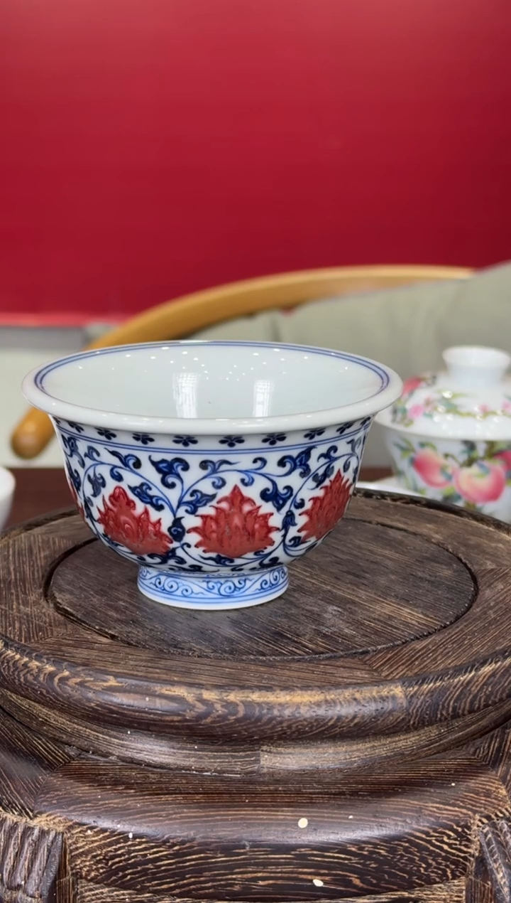 瓷017函夏非遗青花釉里红永乐压手杯