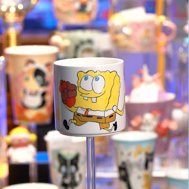海绵宝宝爱心卡通风情侣手绘马克杯