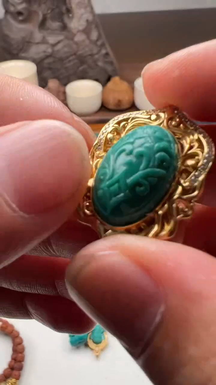 【闪购商品】绿松石18K金镶嵌背云绿松石雕刻背云镶嵌