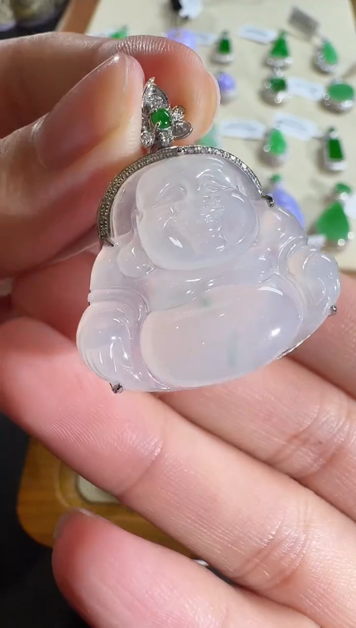 【闪购商品】翡翠吊坠(不含链)18K金镶嵌【源头工厂】钻石镶嵌