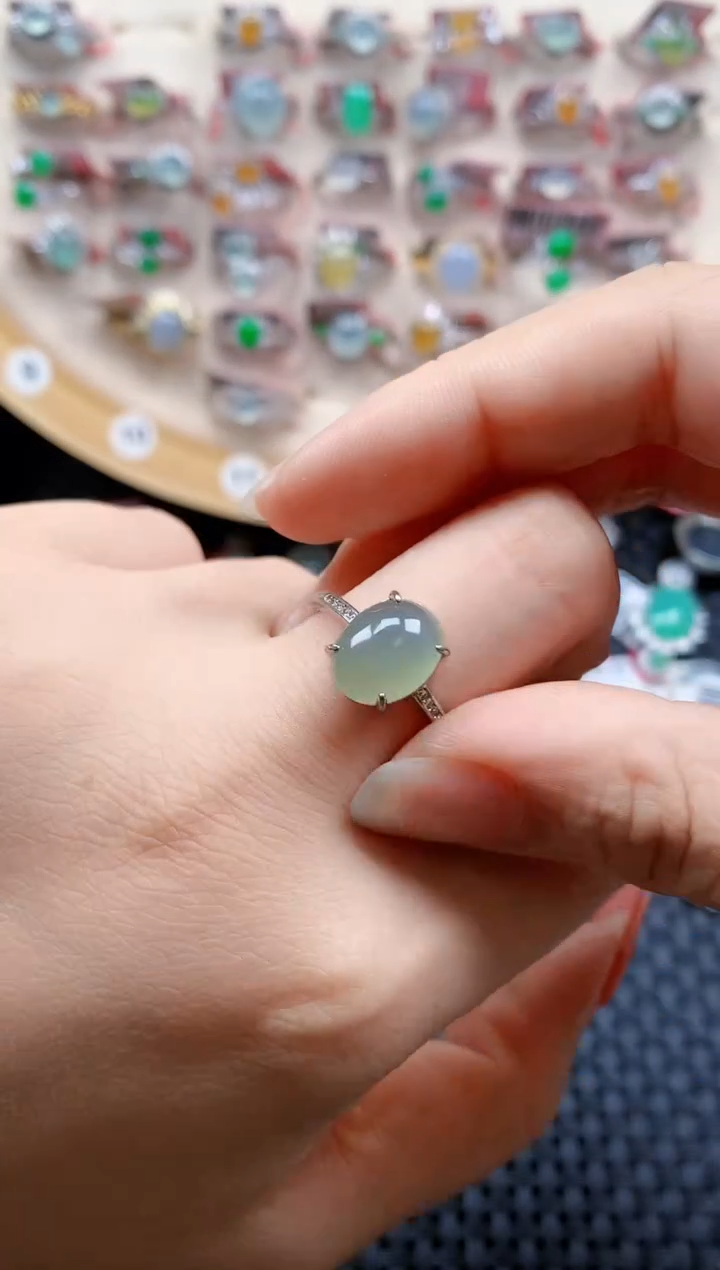 银S925镶嵌戒指翡翠天然A货缅甸翡翠