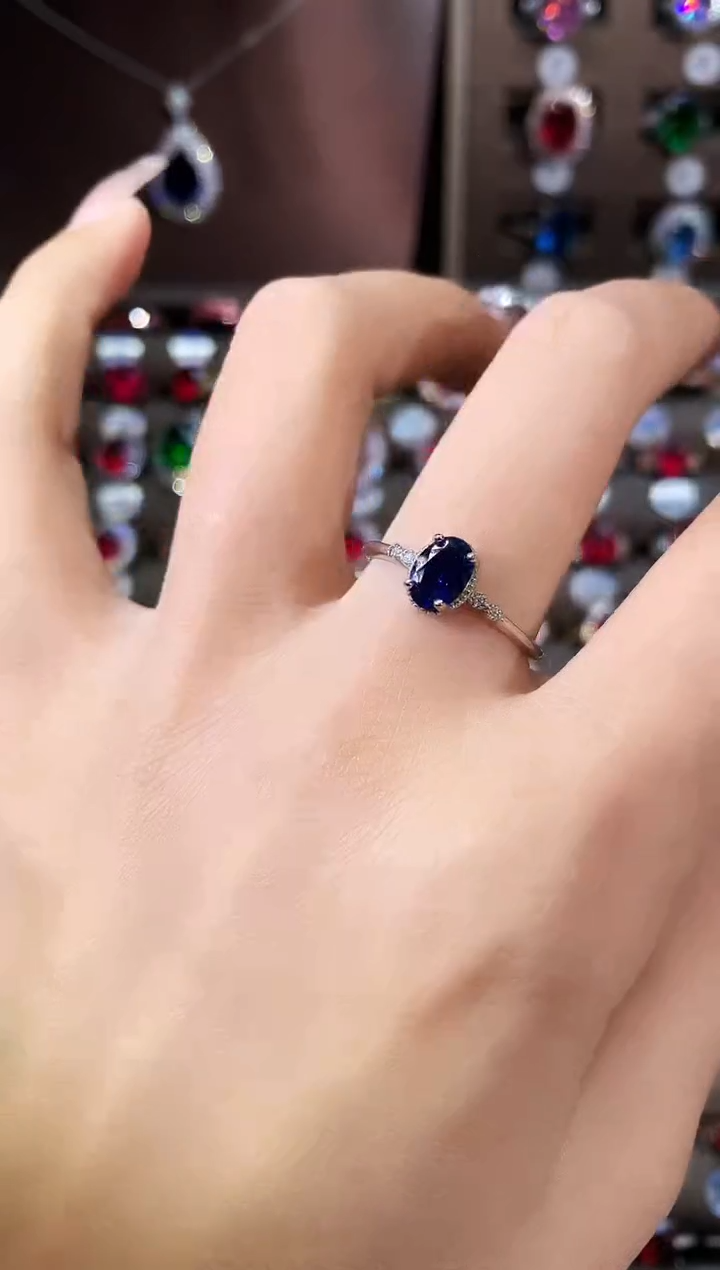 戒指蓝宝石银S925镶嵌57银色