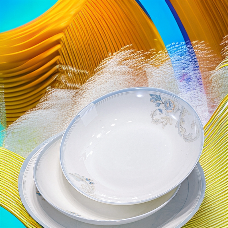 罗曼园8英寸深盘6个装家用中式盘碟凉菜盘水果盘餐盘家用盘子创意