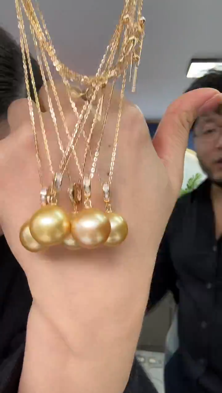 银S925镶嵌吊坠(赠链)海水珍珠金珠吊坠拍一发一