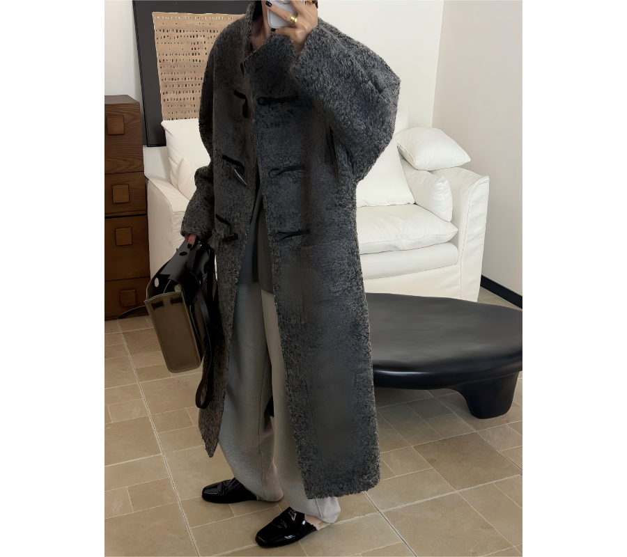 LA定制面料重磅牛角扣阔型大衣*25Q11Y15