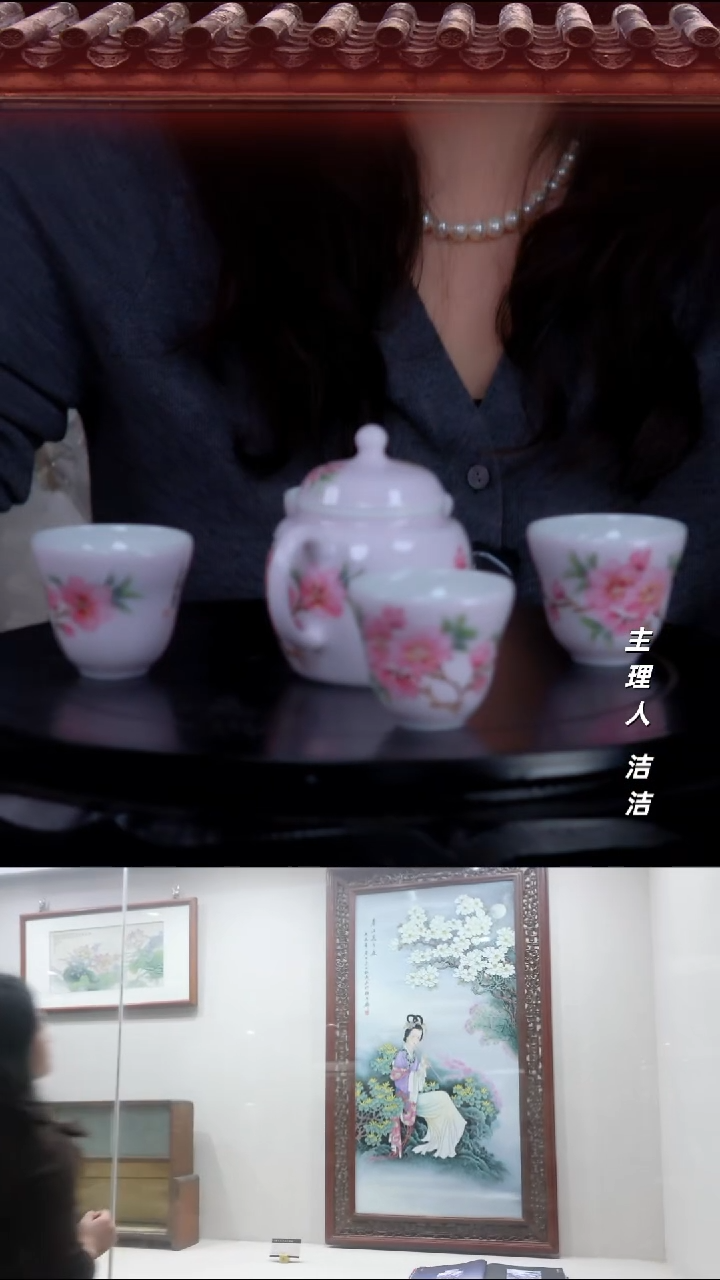 瓷片景德镇陶瓷手绘水点桃花粉茶具5件套