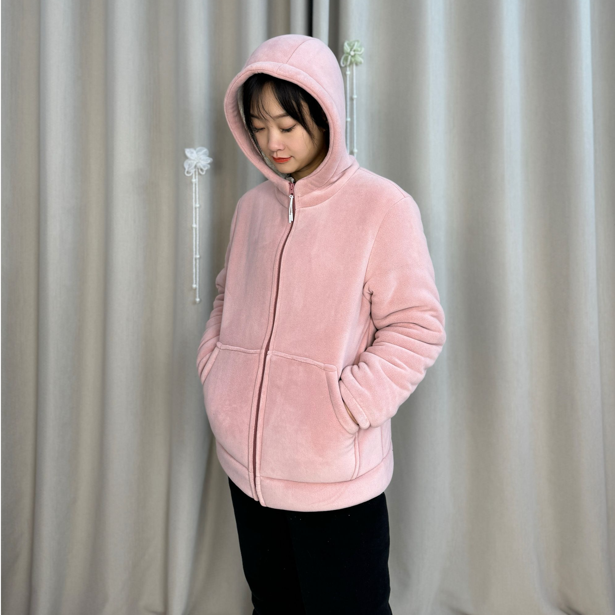 黑金系列女款连帽（拉链）单件保暖冬季家居服