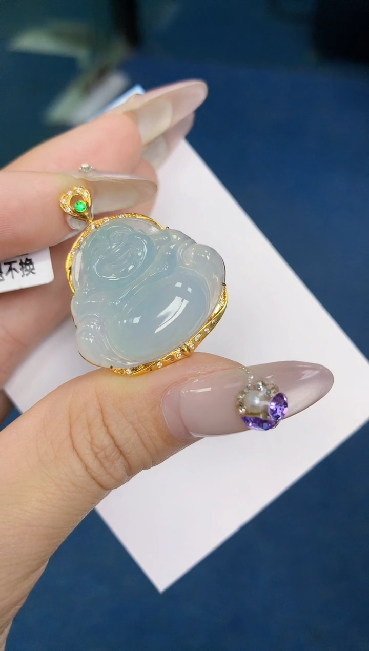 翡翠挂件18K金镶嵌328   天然翡翠A货