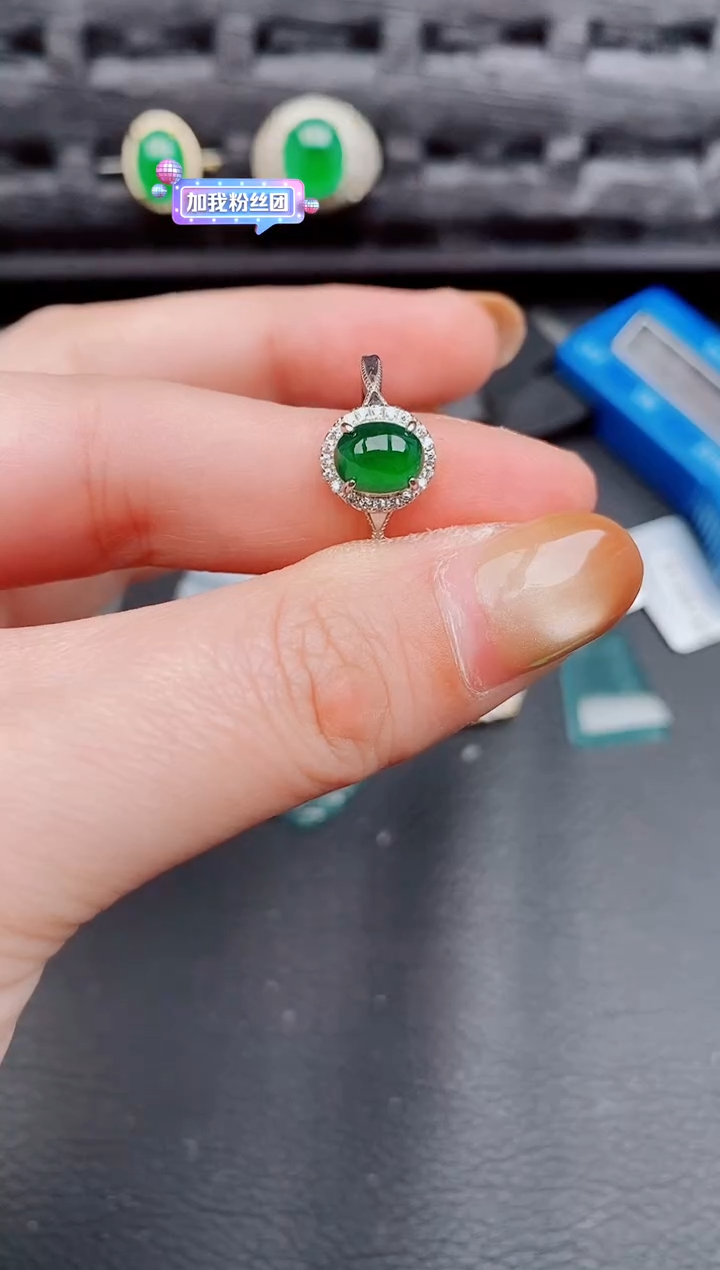 【闪购商品】翡翠戒指银S925镶嵌天然a货翡翠634