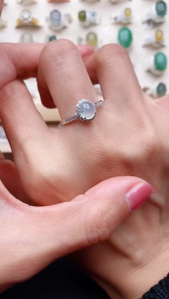 【闪购商品】翡翠戒指银S925镶嵌缅甸天然翡翠444   6-10