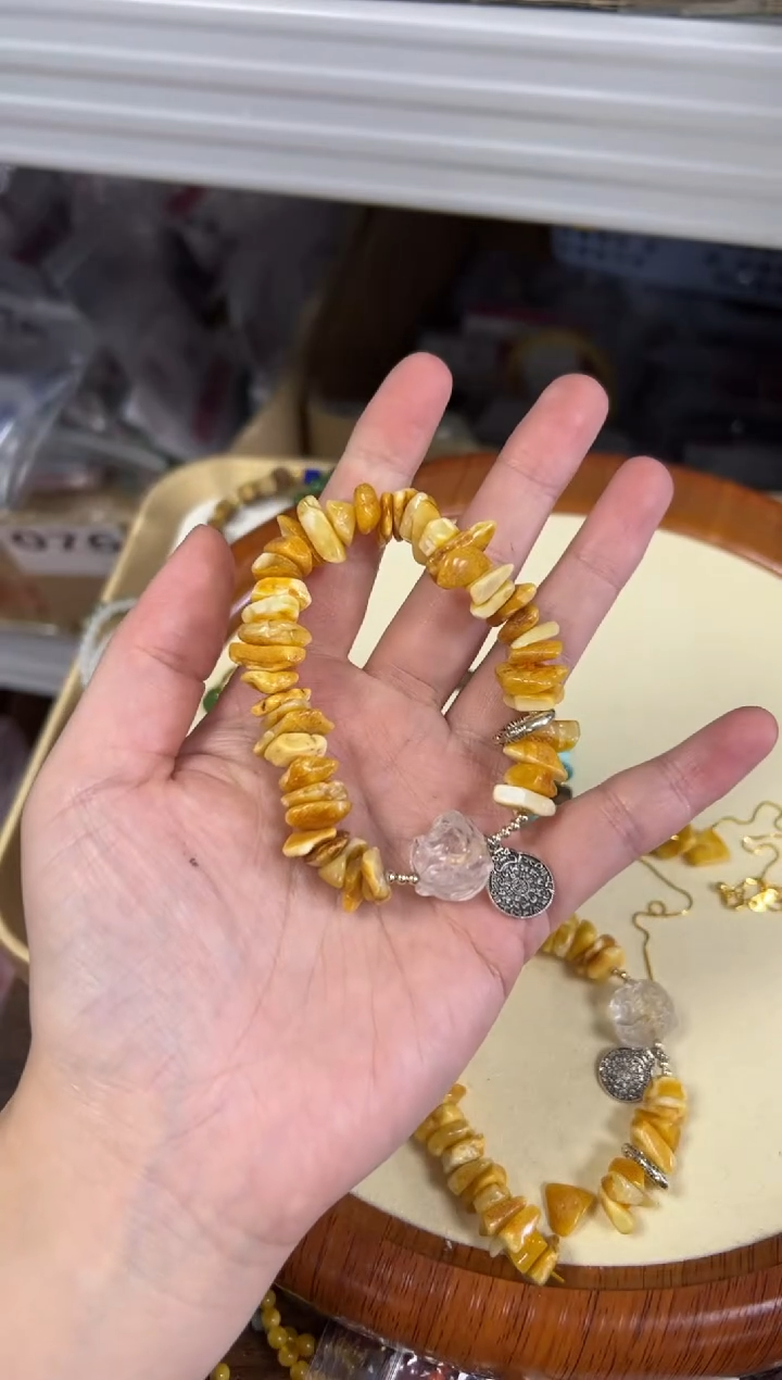 手链蜜蜡未镶嵌随行切片蜜蜡水晶醒狮款手链[0463]