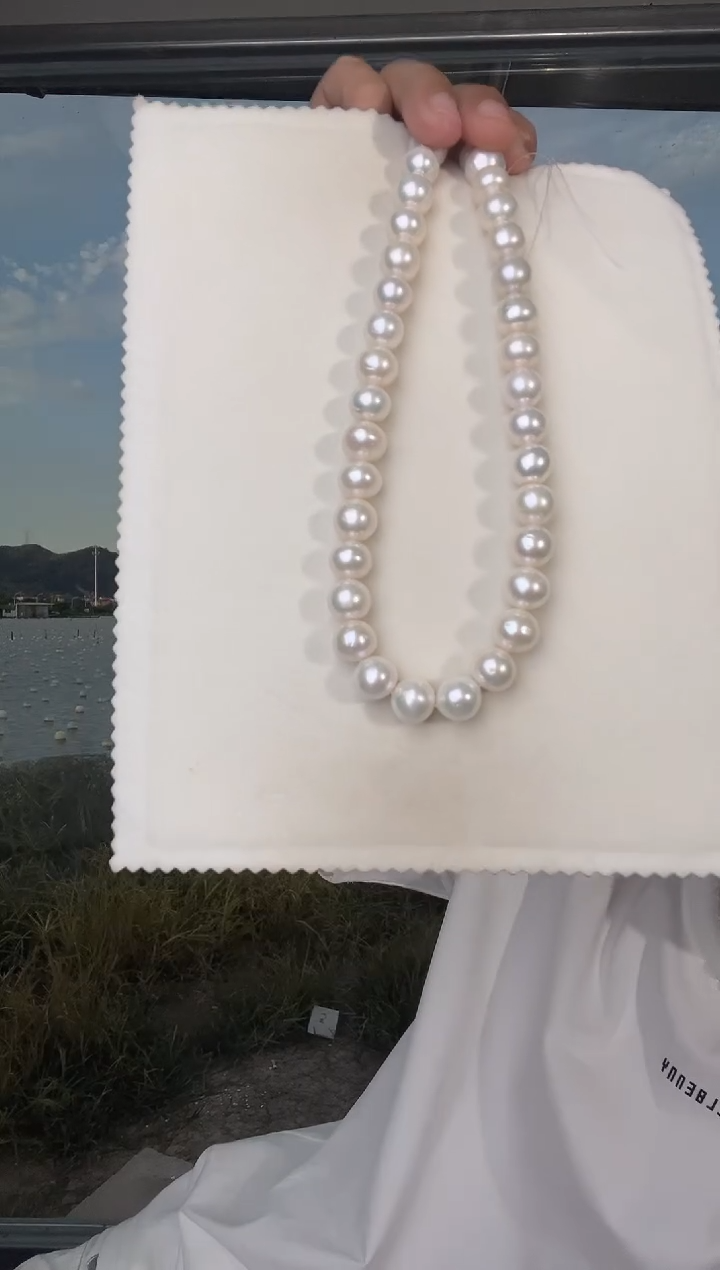 银S925镶嵌淡水珍珠项链12mm项链