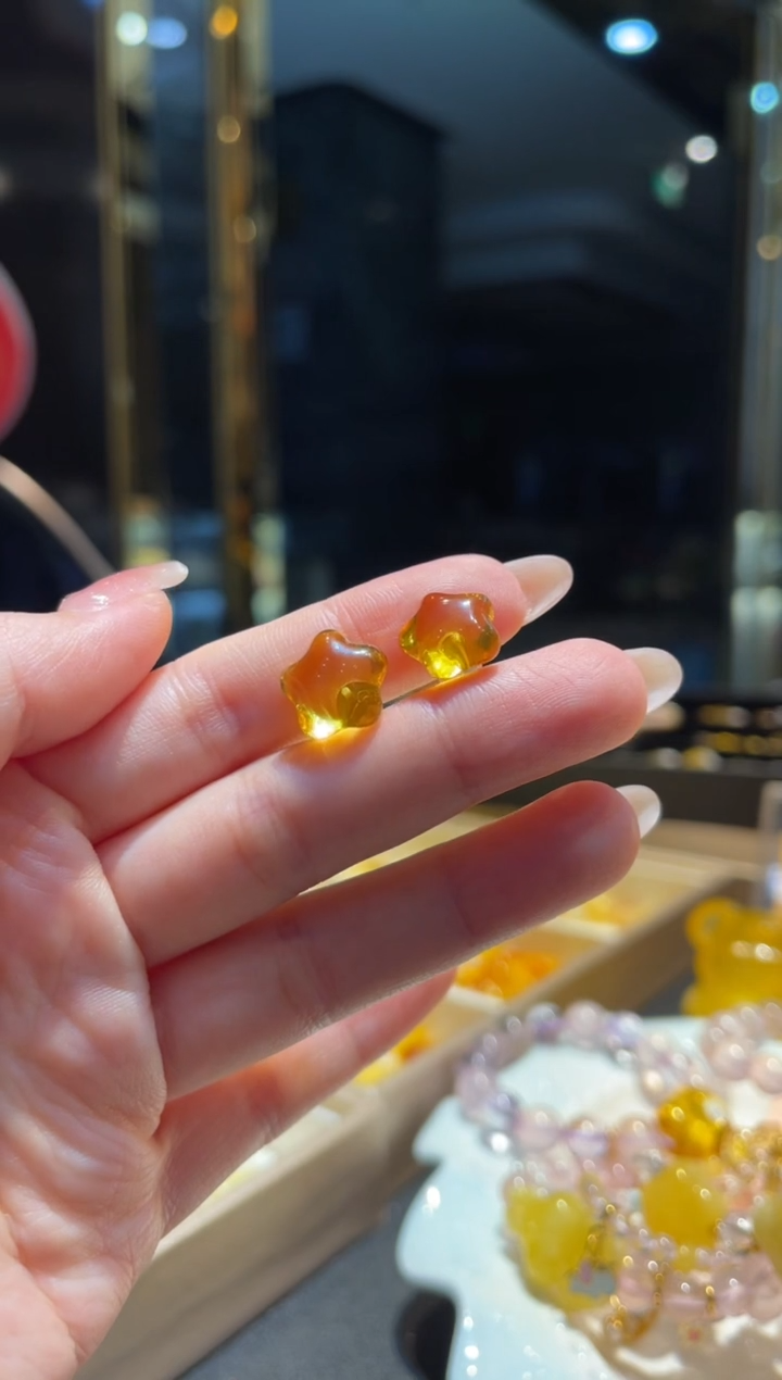 【闪购商品】琥珀珠宝奇石18K金镶嵌18k星星耳钉M码