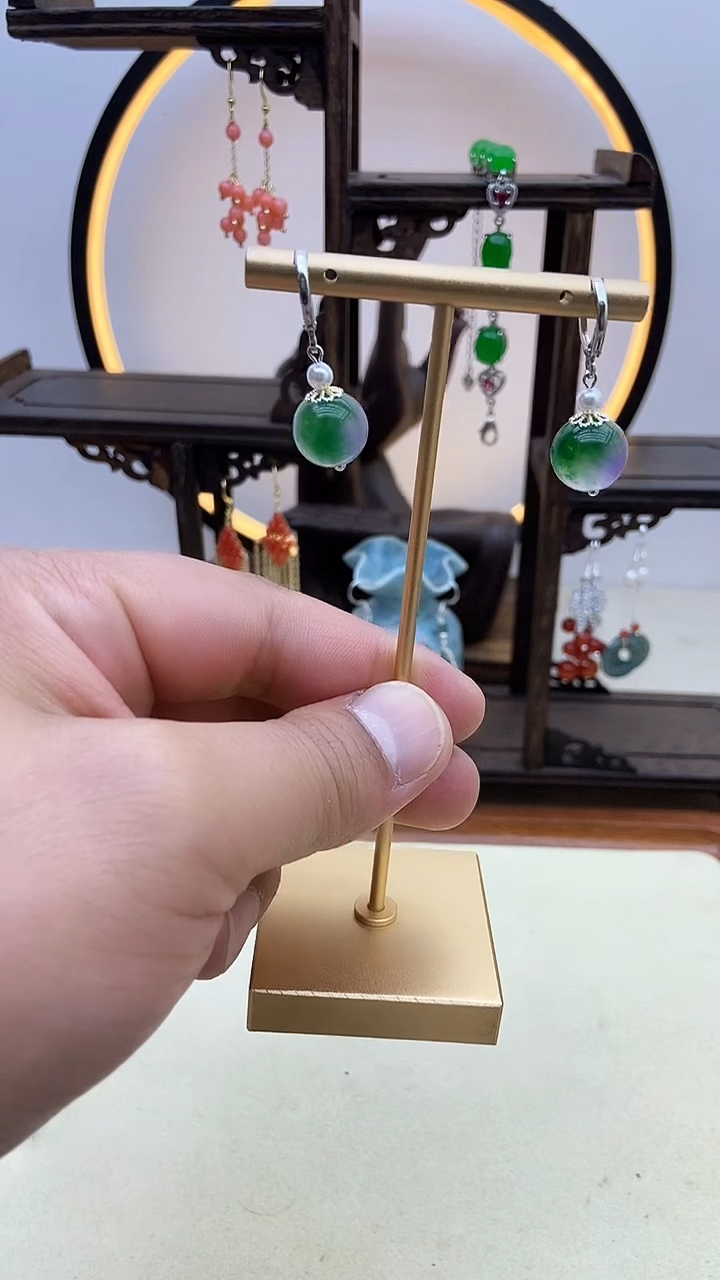 【闪购商品】翡翠耳饰银S925镶嵌65号