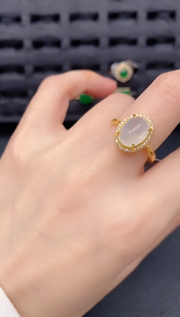 银S925镶嵌戒指翡翠天然a货翡翠348