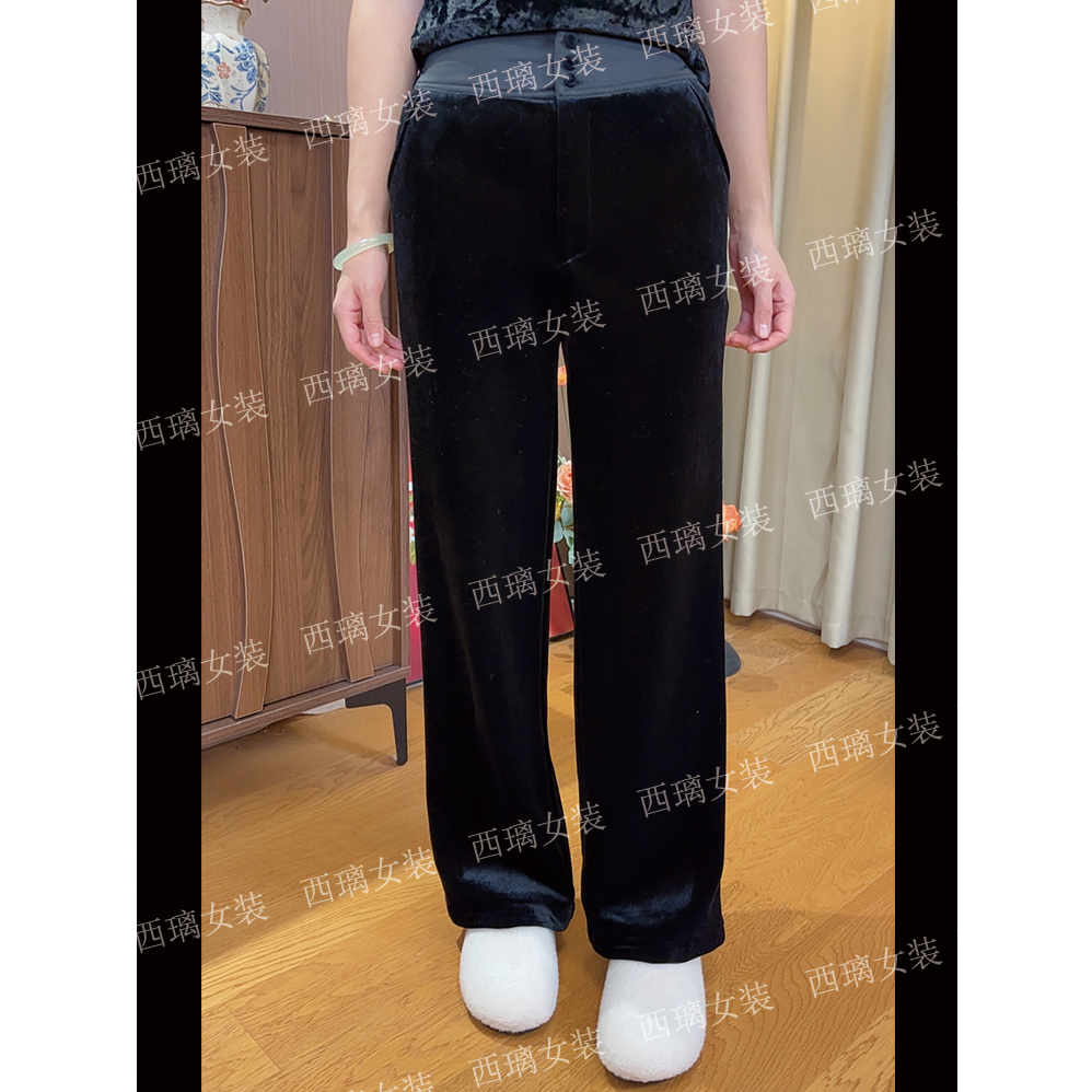 加绒加厚丝绒休闲裤女士新中式中国风设计感显瘦高级秋季冬季