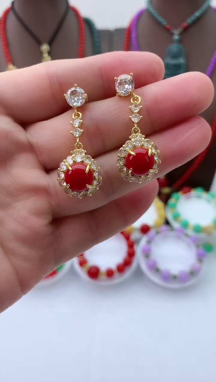 【闪购商品】翡翠耳饰14K金镶嵌R62耳钉