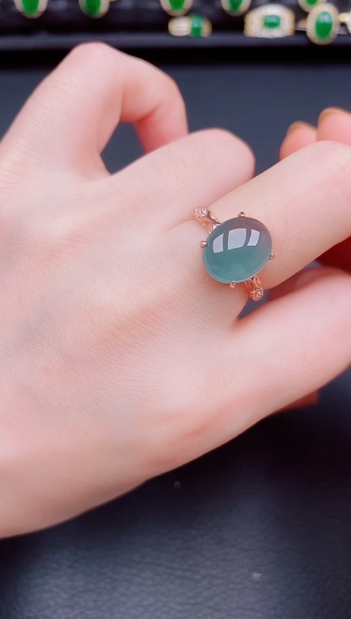 【闪购商品】翡翠戒指银S925镶嵌天然a货翡翠91