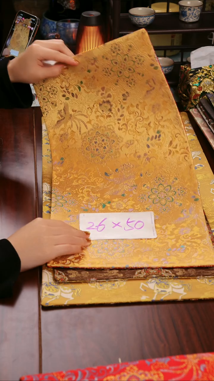 【双凤宝相花黄红双面】中国风干泡织锦茶席26*50