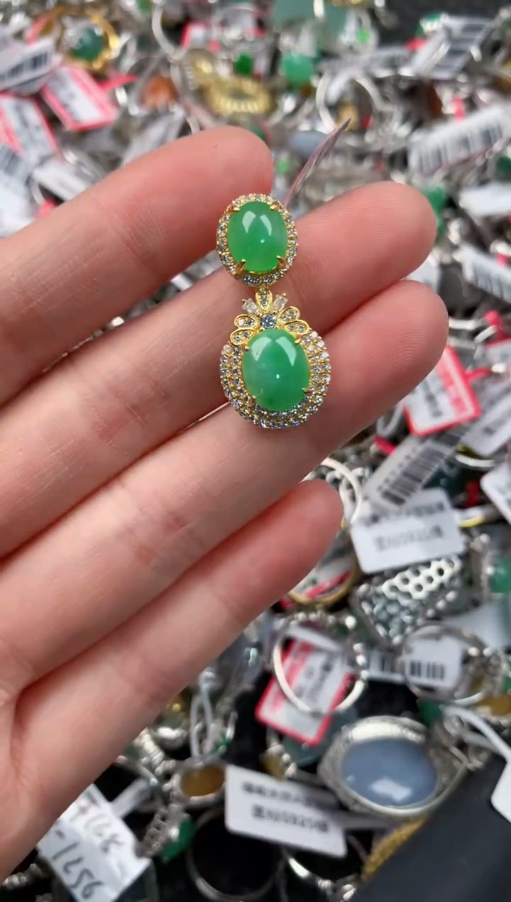 银S925镶嵌戒指翡翠222     3