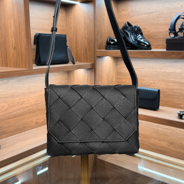 BVBV头层胎牛皮纯手工编织小方包荔枝纹斜挎包单肩时尚百搭通勤包