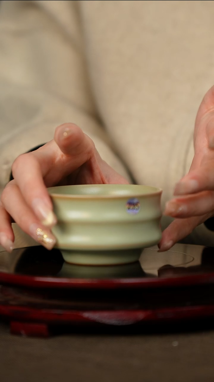 全品 粉青 竹节杯 