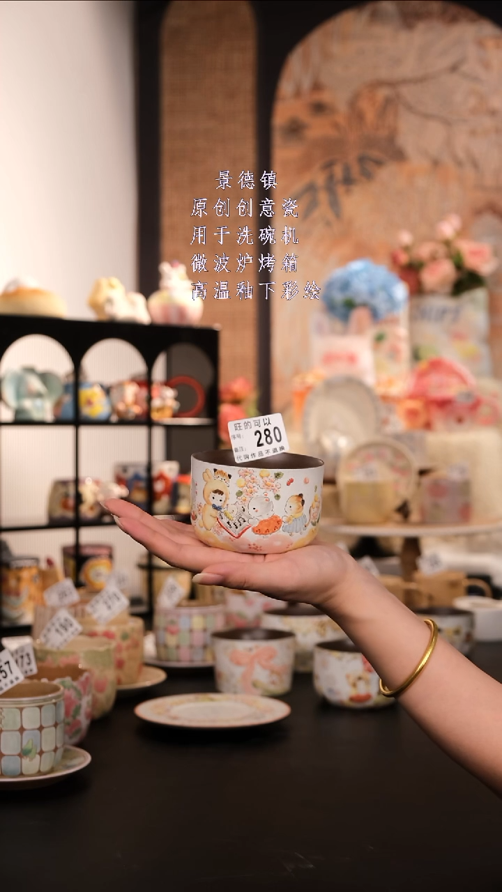 摆件景德镇手工手绘高温釉下彩设计师款