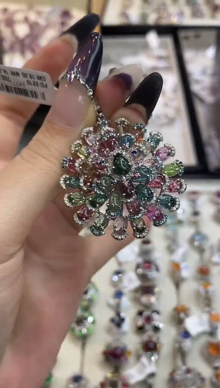 银S925镶嵌吊坠定制碧玺楚楚珠宝中古甄选不退换