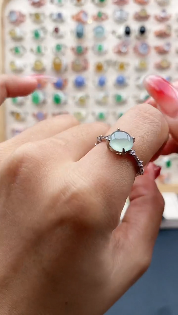 【闪购商品】翡翠戒指银S925镶嵌缅甸天然A货翡翠222 7+1