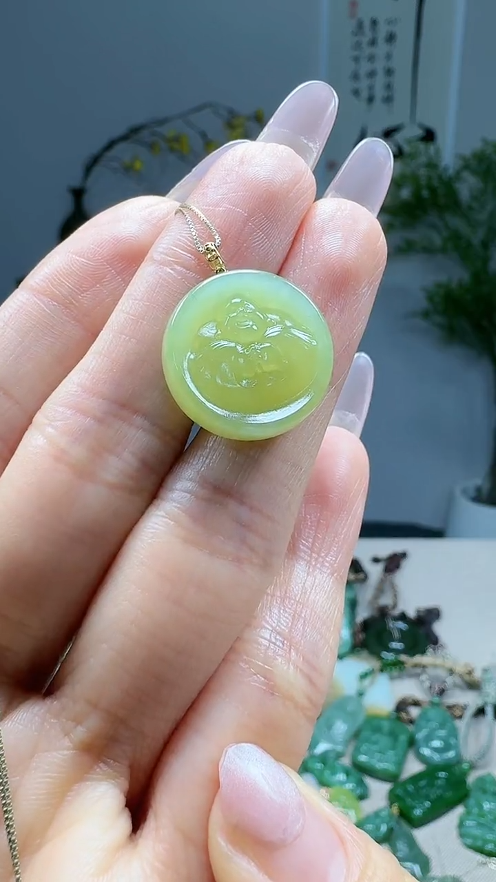 吊坠(不含链)18K金镶嵌和田玉1