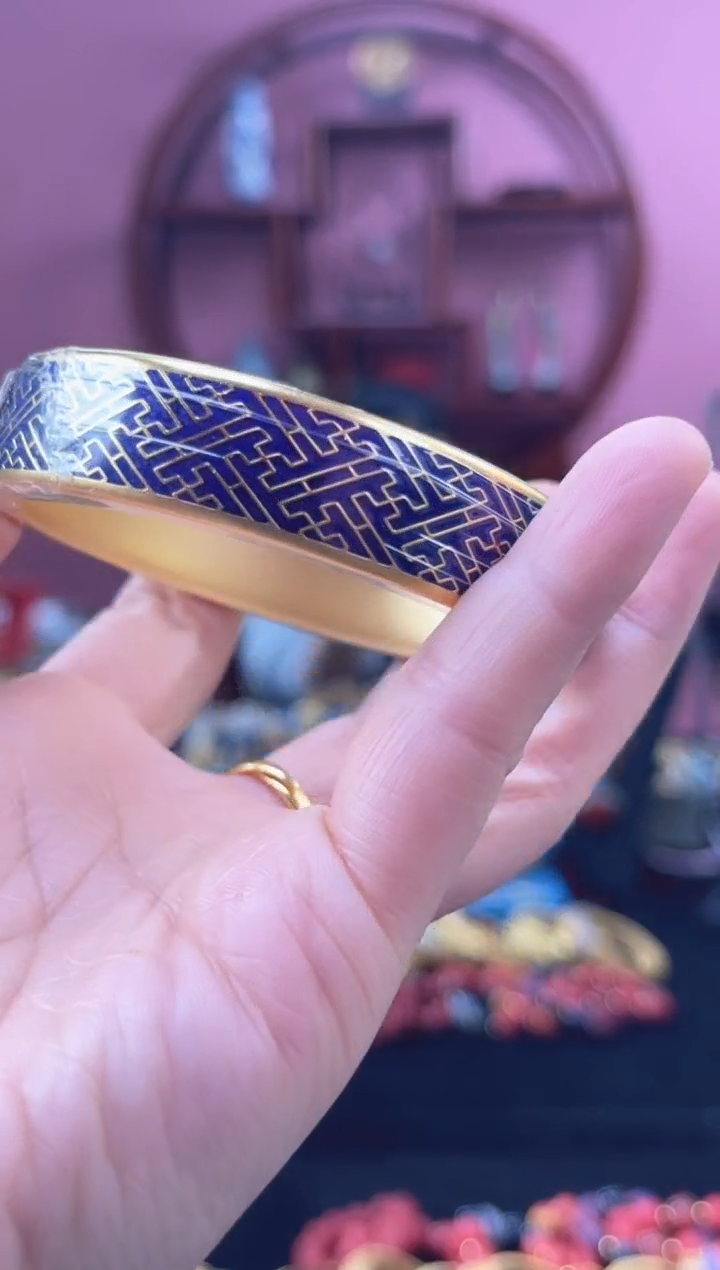 非遗 景泰蓝 万字纹 宽镯 宝蓝 60