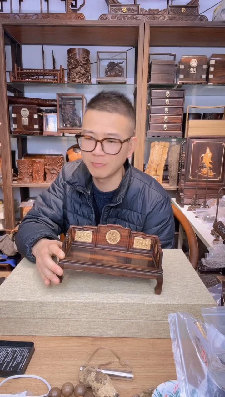 【闪购商品】乌木类书架558大红酸枝嵌黄杨微型罗汉床摆件 瑕疵