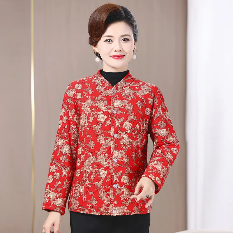 2602秋冬新款棉衣加厚保暖修身加绒棉袄中年妈妈装外穿