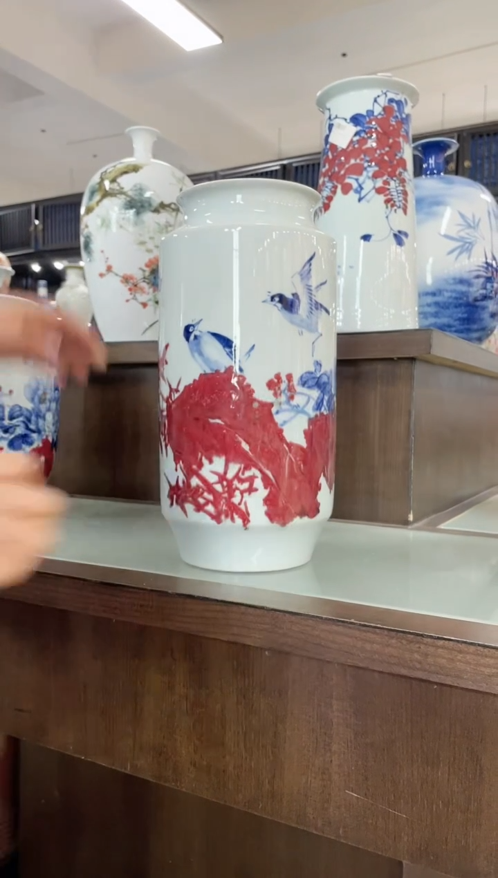 【闪购商品】014陶瓷供应链青花釉里红牡丹花鸟赏瓶