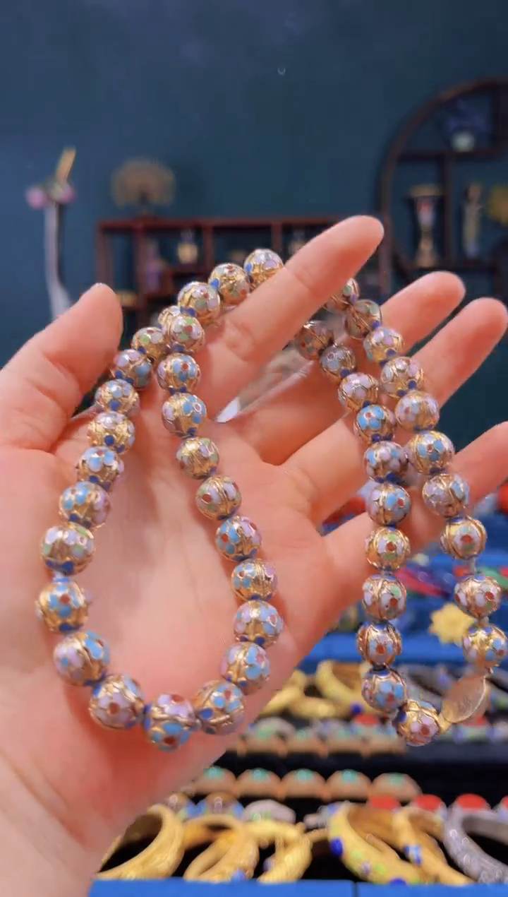 【闪购商品】非遗绝技 景泰蓝金地瓜棱项链（两条）